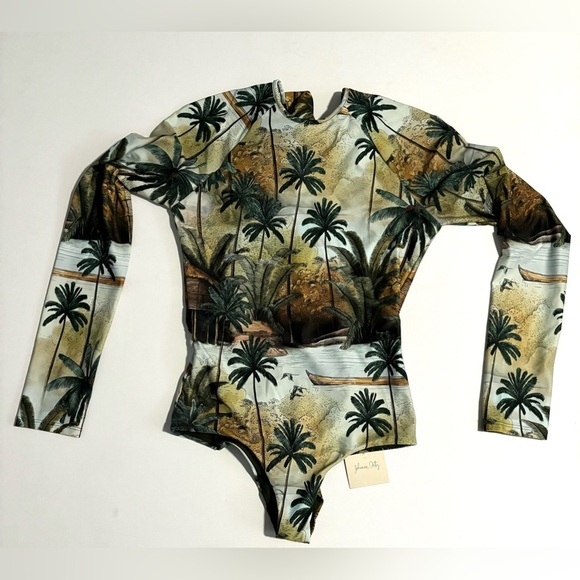 Johanna Ortiz El Palmar Palm Printed Rash Guard One Piece Swimsuit S surf beach - Picture 4 of 8